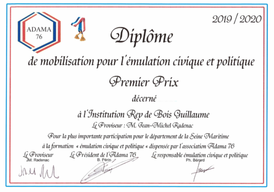 Premier prix pour l’émulation civique et politique