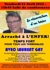 Affiche Tps Fort TERMINALES 1-04-2022- Arraché de l'enfer LAURENT GAY